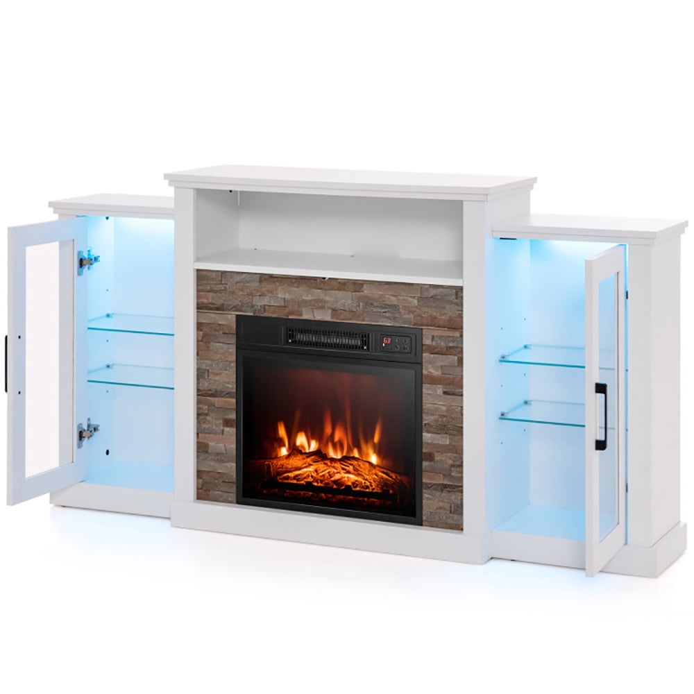 Finihen TV Stand, TV Cabinet, Fireplace TV Stand with 16-Color Led Lights for TVs up to 65 Inch, for Living Room, Bedroom, White