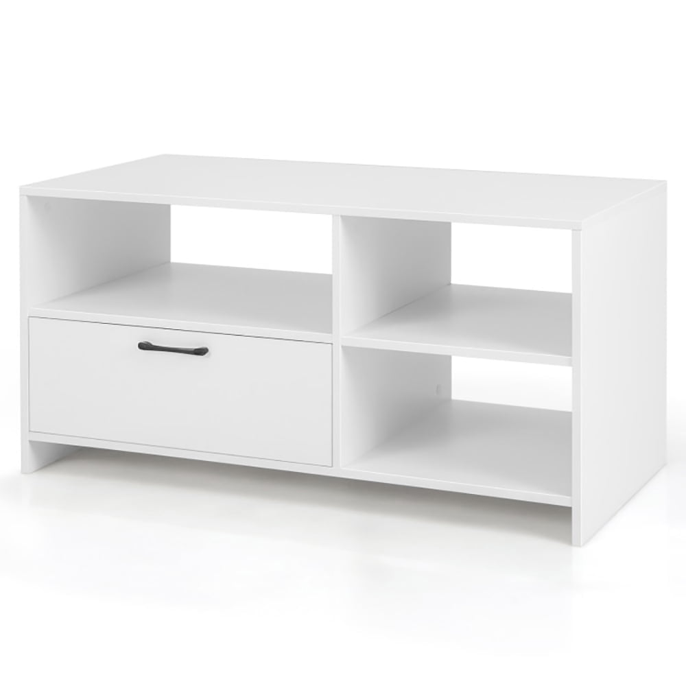 Demi Bonn TV Stand, TV Cabinet, Modern Media Console Table with 3 Open Compartments and 1 Storage Drawer, for Living Room, Bedroom, White