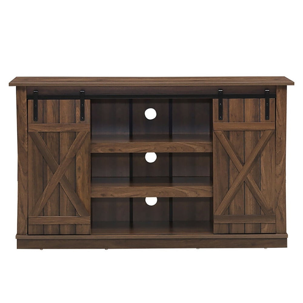 Finihen TV Stand, TV Cabinet, Sliding Barn TV Stand Console Table, Media Entertainment Center with Storage, for Living Room, Bedroom, Brown