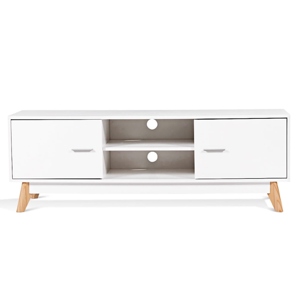 Finihen TV Stand, TV Cabinet, Wooden TV Stand with 2 Storage Cabinets and 2 Open Shelves for 60 Inch TV, for Living Room, Bedroom, White