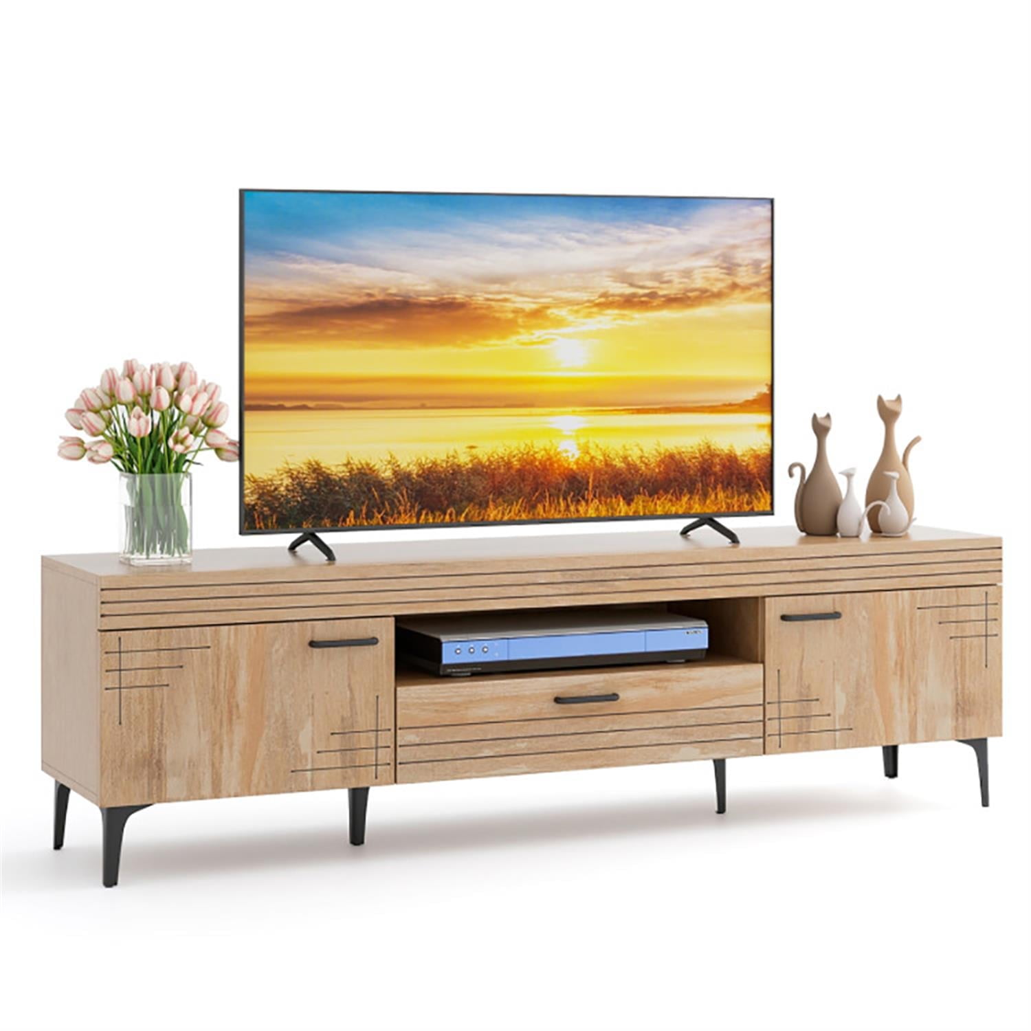 Demi Bonn TV Stand for 65" TVs, Entertainment Center with 2 Cabinets and Storage Drawer, Modern Media TV Console Table for Living Room Bedroom, Beige