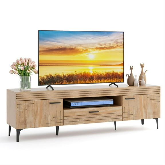 Demi Bonn TV Stand for 65" TVs, Entertainment Center with 2 Cabinets and Storage Drawer, Modern Media TV Console Table for Living Room Bedroom, Beige