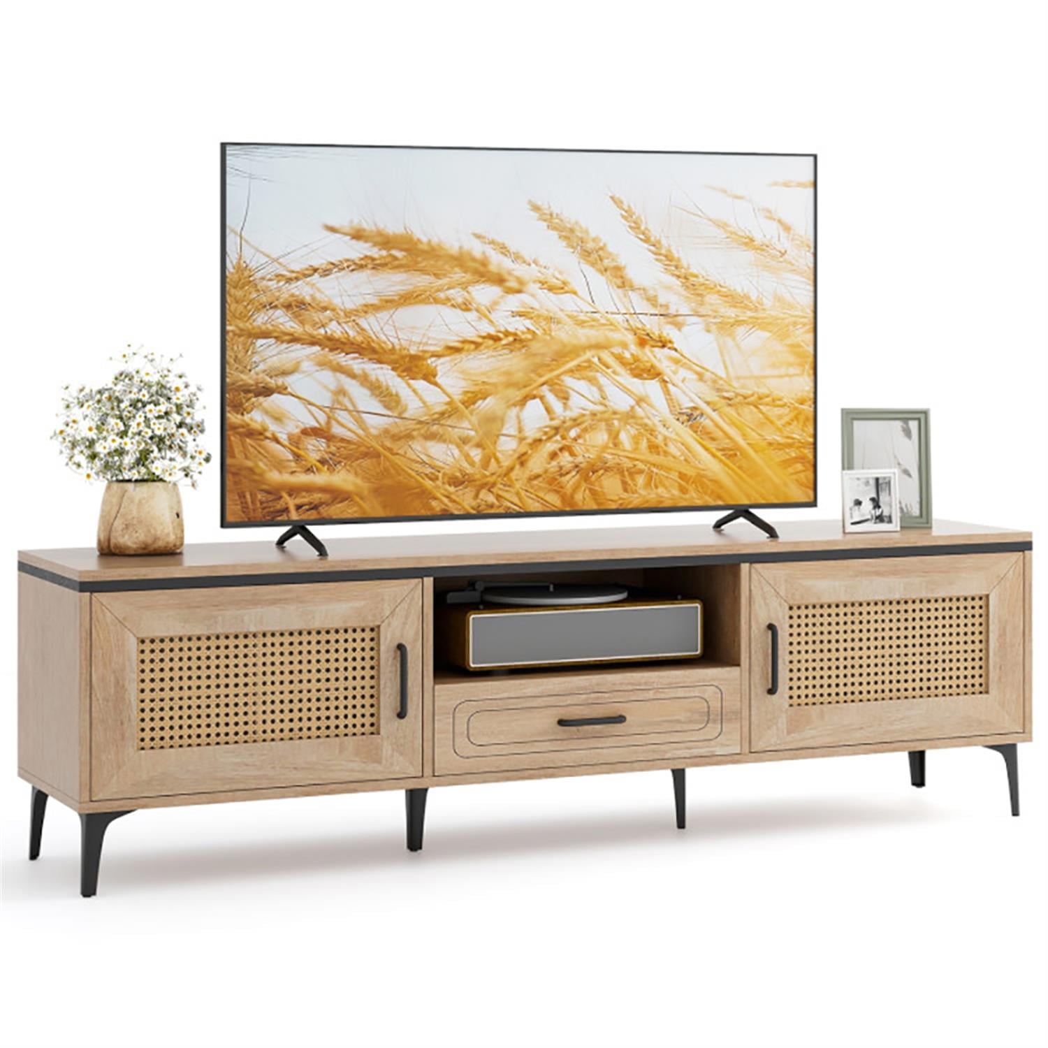 Demi Bonn TV Stand for 65" TVs, Entertainment Center with 2 Cabinets and Storage Drawer, Modern Media TV Console Table for Living Room Bedroom, Beige