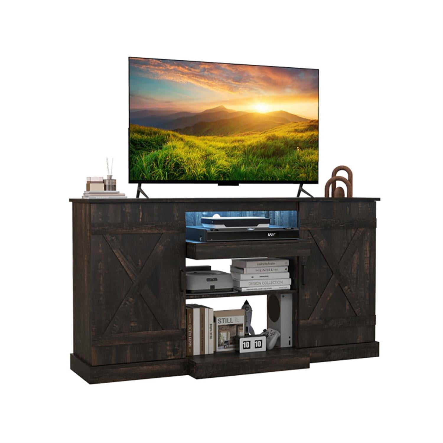 Demi Bonn TV Stand for 65" TVs, Entertainment Center with 20 Color Led Lights, Modern Media TV Console Table for Living Room Bedroom, Brown
