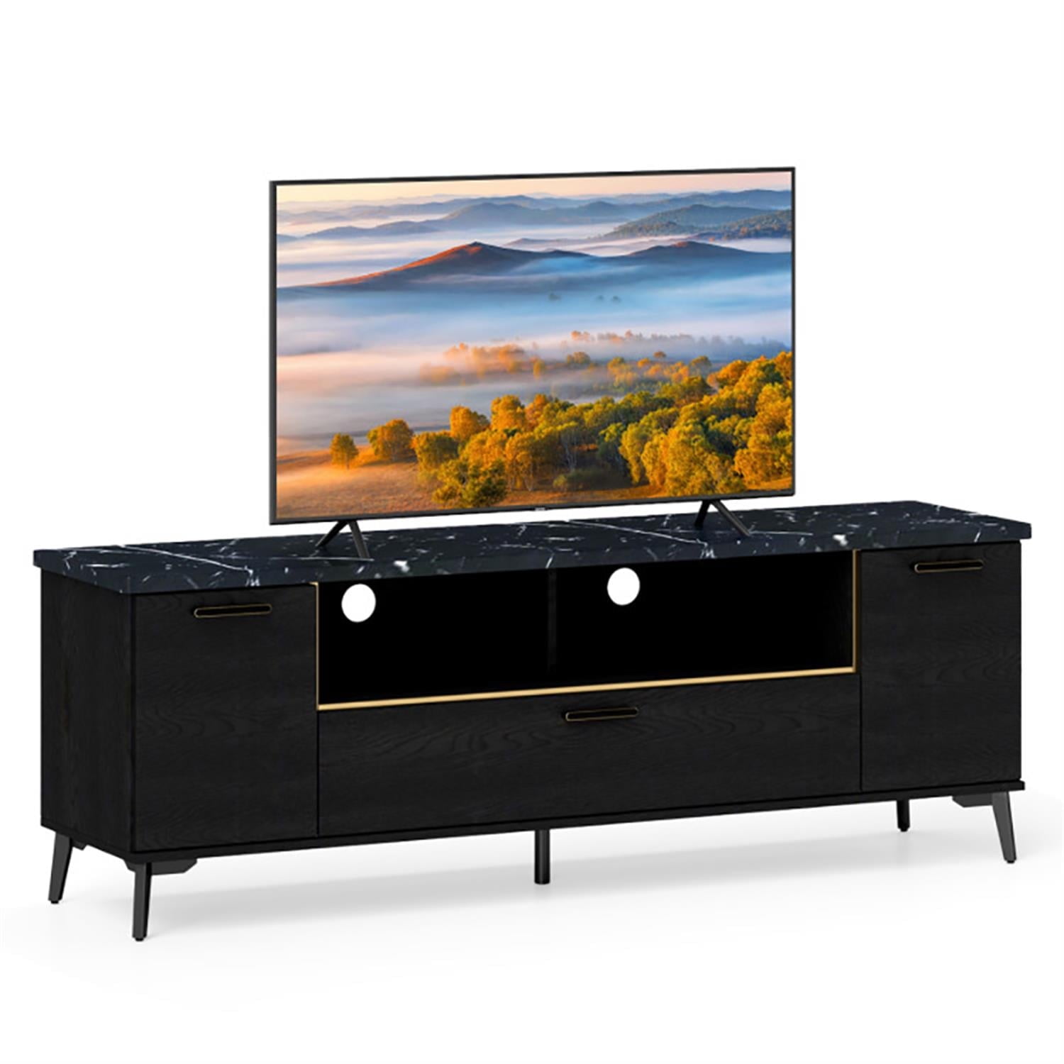 Demi Bonn TV Stand for 75" TVs, Entertainment Center with Flip Door Cabinet, Modern Media TV Console Table for Living Room Bedroom, Black