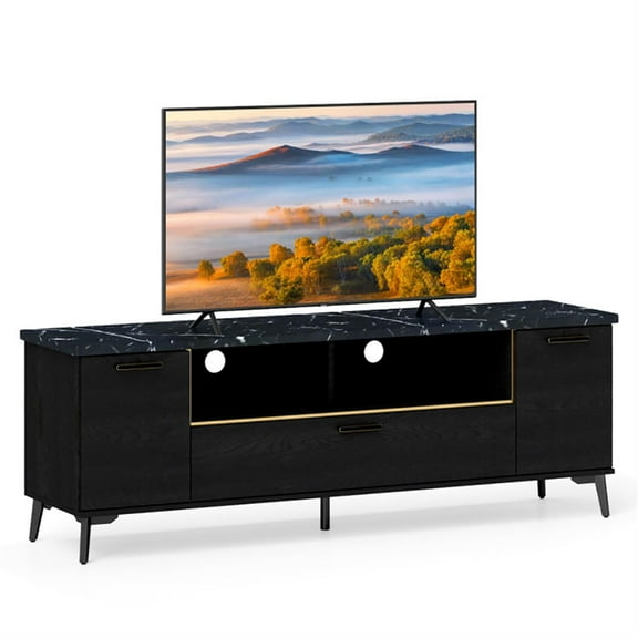 Demi Bonn TV Stand for 75" TVs, Entertainment Center with Flip Door Cabinet, Modern Media TV Console Table for Living Room Bedroom, Black