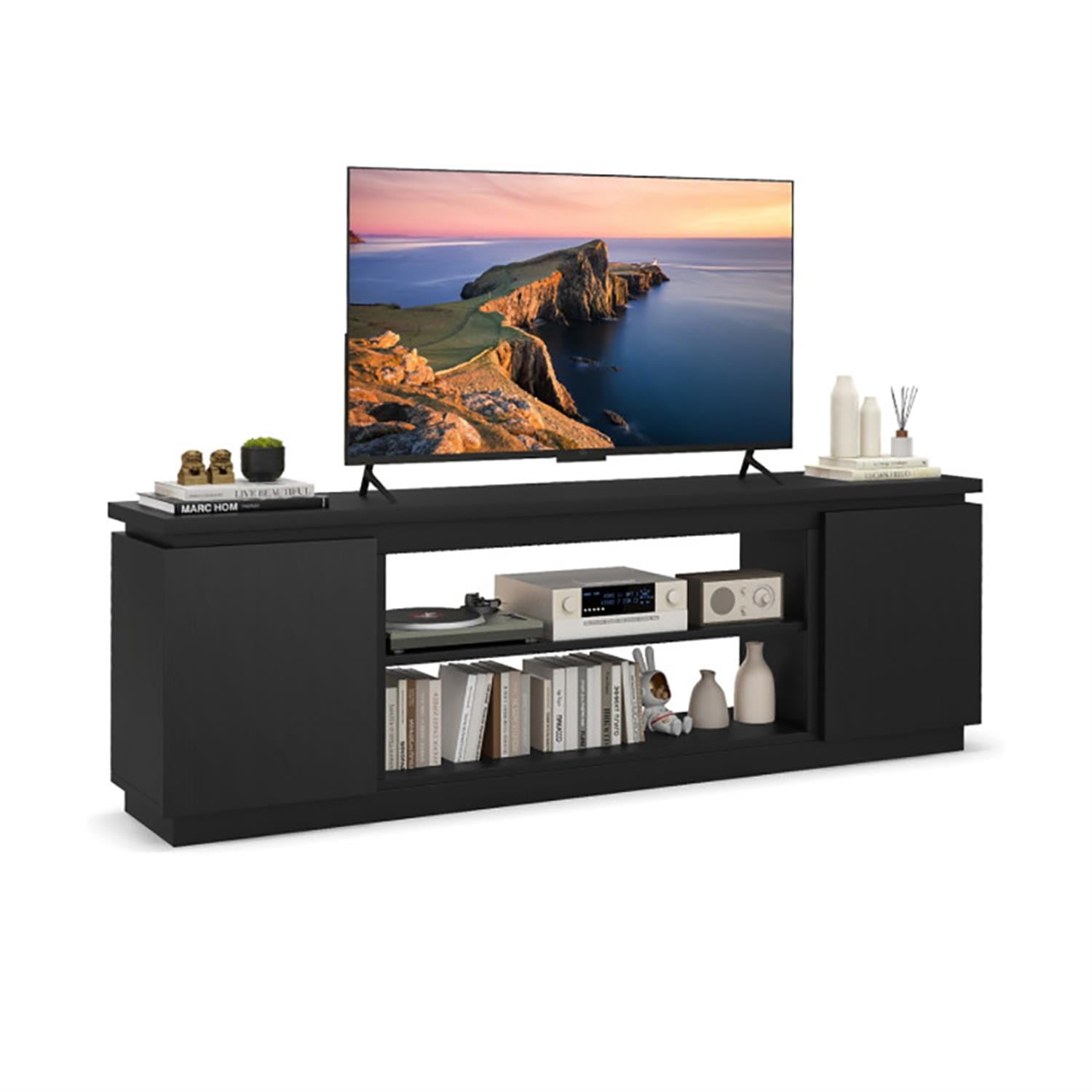 Demi Bonn TV Stand for 80" TVs, Entertainment Center with 3 Adjustable Shelves, Modern Media TV Console Table for Living Room Bedroom, Black