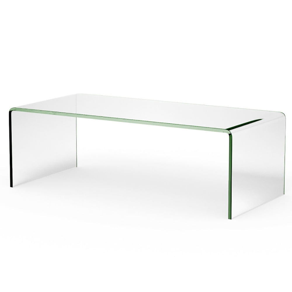 Finihen Tempered Glass Coffee Table, Oval Coffee Table, 42 x 19.7 Inch Clear Tempered Glass Coffee Table with Rounded Edges, for Living Room, Reception Room, Transparent