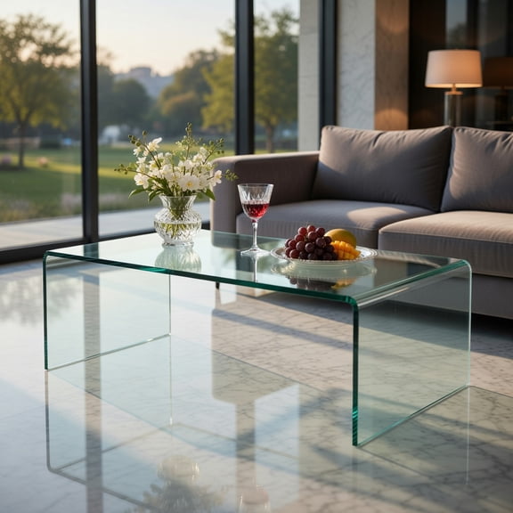Demi Bonn Tempered Glass Coffee Table, Oval Coffee Table, 42 x 19.7 Inch Clear Tempered Glass Coffee Table with Rounded Edges, for Living Room, Reception Room, Transparent