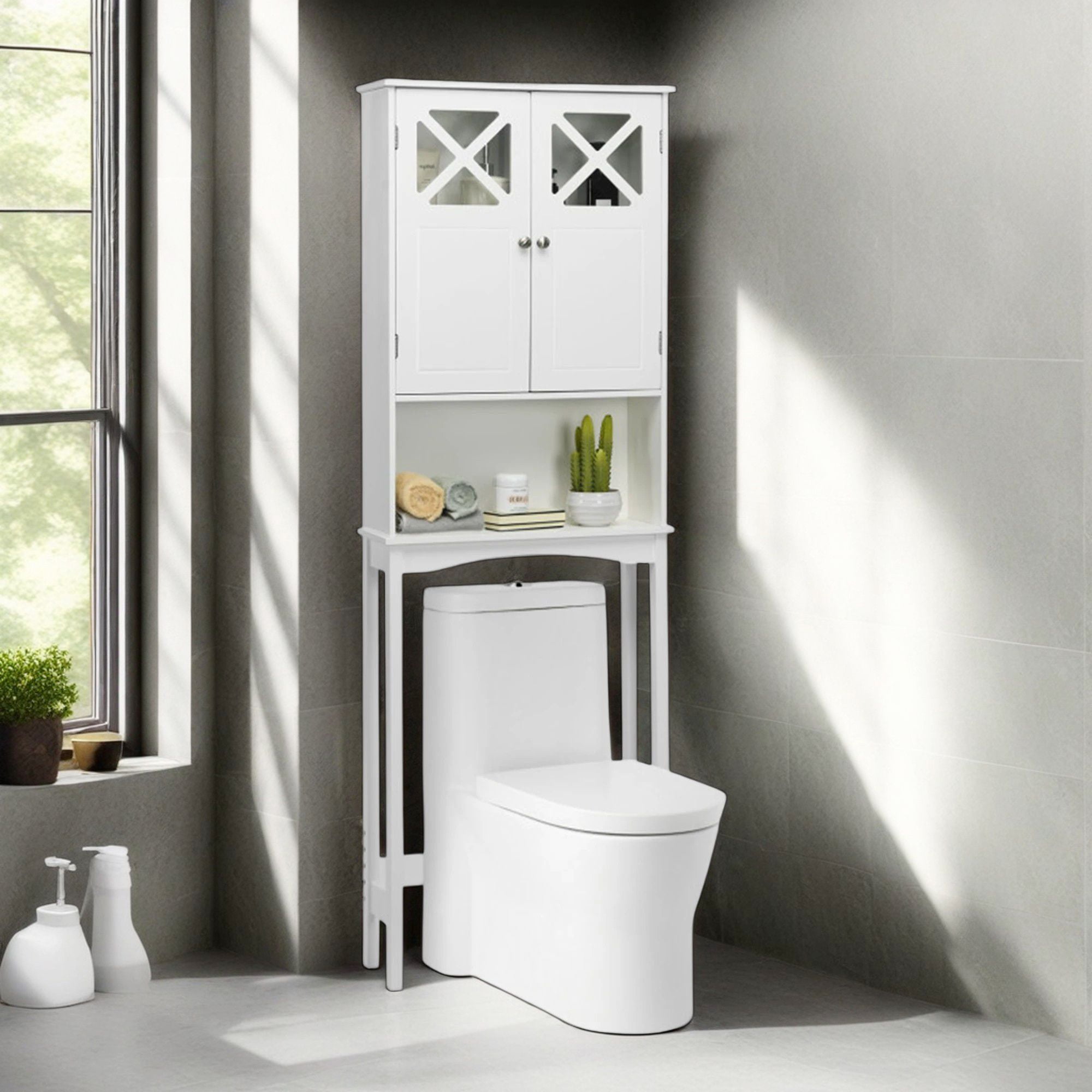 Finihen Toilet Storage Cabinet, Bathroom Cabinet Organizer, 2-Door Over The Toilet Bathroom Storage Cabinet with Adjustable Shelf, for Bathroom, White Finihen Toilet Storage Cabinet, Bathroom Cabinet Organizer, 2-Door Over The Toilet Bathroom Storage Cabinet with Adjustable Shelf, for Bathroom, White