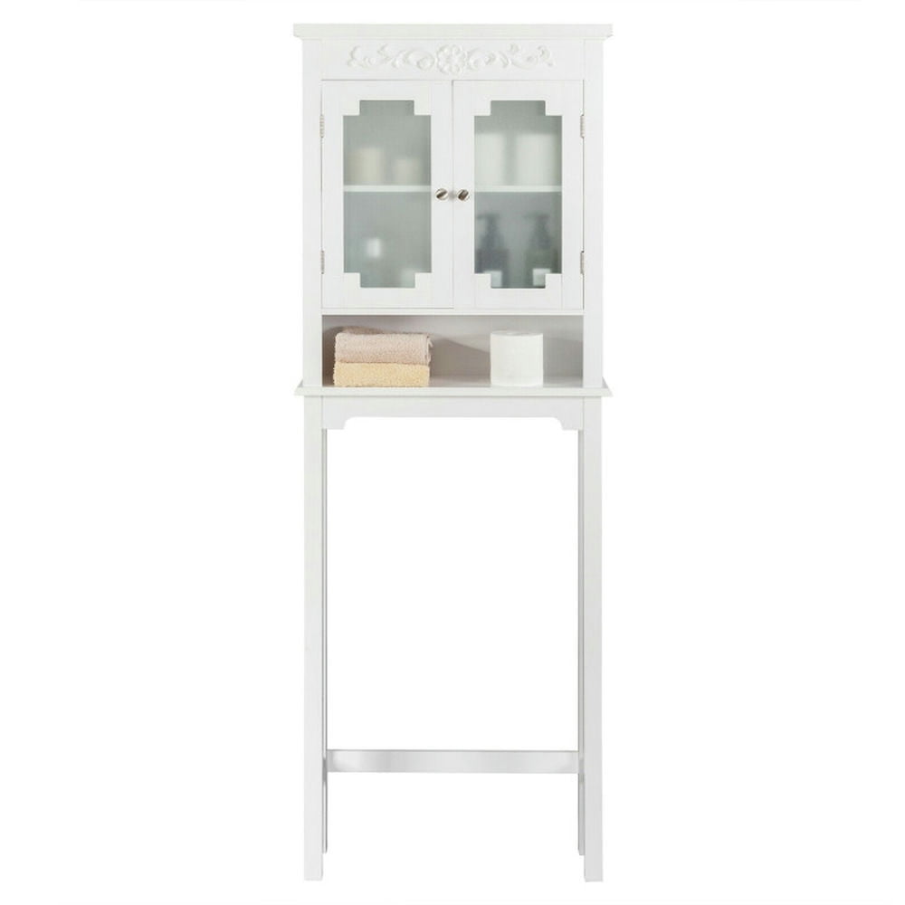 Finihen Toilet Storage Cabinet, Bathroom Cabinet Organizer, Bathroom Space Saver Carved Top Toilet Rack with Adjustable Shelf, for Bathroom, White