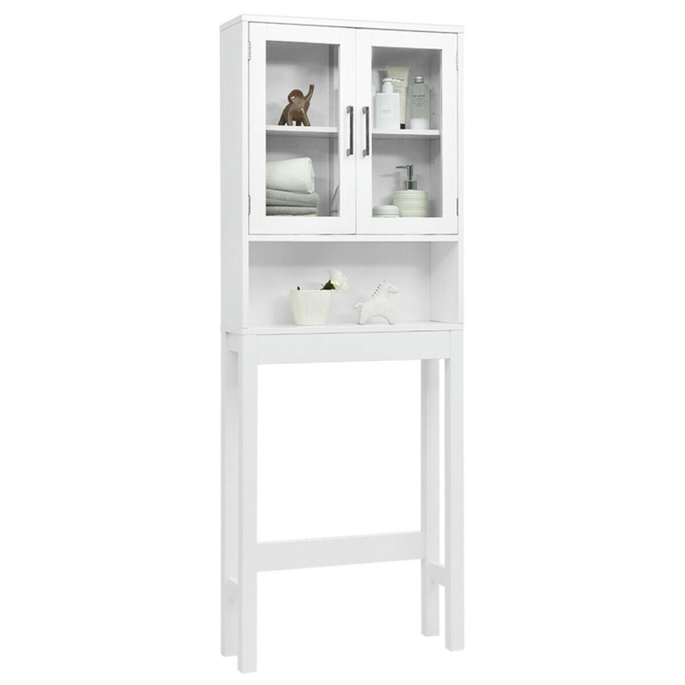 Finihen Toilet Storage Cabinet, Bathroom Cabinet Organizer, Over the Toilet Storage Cabinet Bathroom Space Saver with Tempered Glass Door, for Bathroom, White