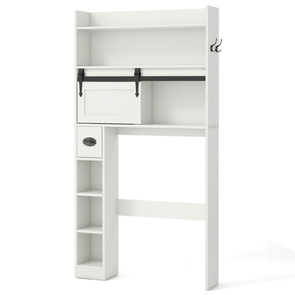 Finihen Toilet Storage Cabinet, Bathroom Cabinet Organizer, Over The Toilet Storage Cabinet with Sliding Barn Door and Adjustable Shelves, for Bathroom, White