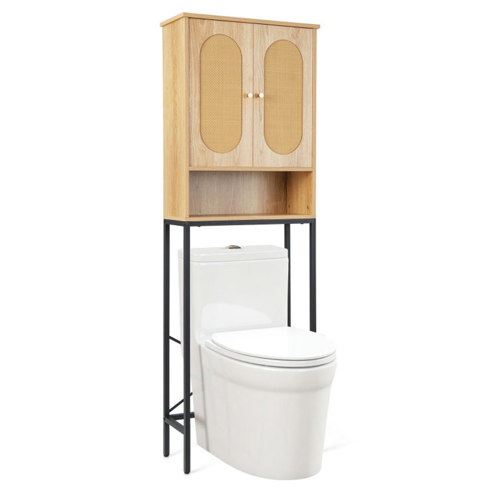 Finihen Toilet Storage Cabinet, Bathroom Cabinet Organizer, Over The Toilet Storage Cabinet with Rattan Doors and Shelves, for Bathroom, Natural