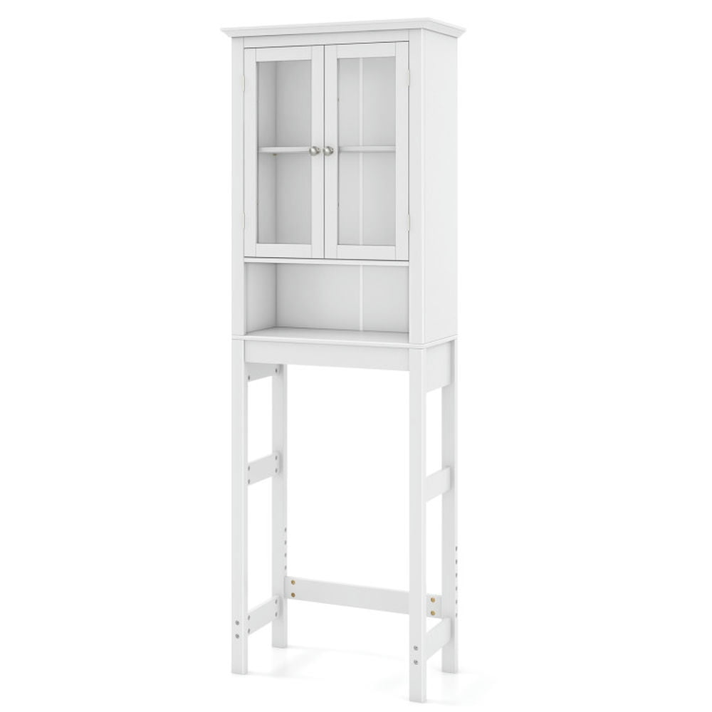 Finihen Toilet Storage Cabinet, Bathroom Cabinet Organizer, Over the Toilet Storage Cabinet with Double Tempered Glass Doors, for Bathroom, White