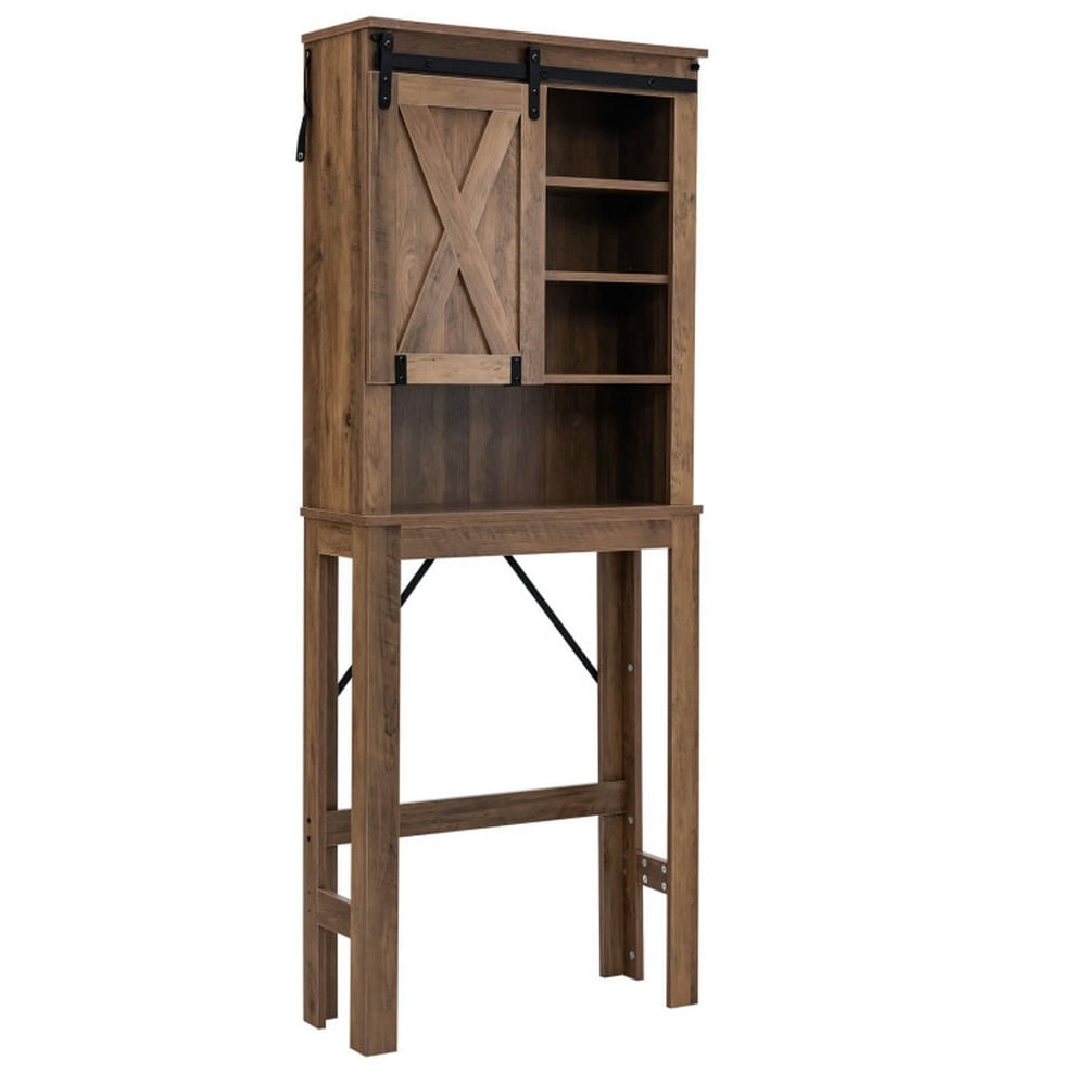 Finihen Toilet Storage Cabinet, Bathroom Cabinet Organizer, Wooden Bathroom Storage Cabinet with Sliding Barn Door and 3-level Adjustable Shelves, for Bathroom, Rustic Brown