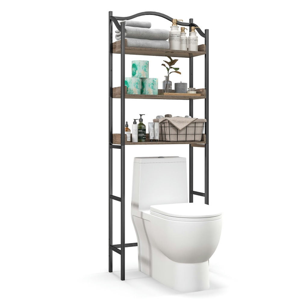 Finihen Toilet Storage Rack, Storage Shelf, 3-Tier Over-The-Toilet Bathroom Spacesaver Storage Rack, for Bathroom, Black