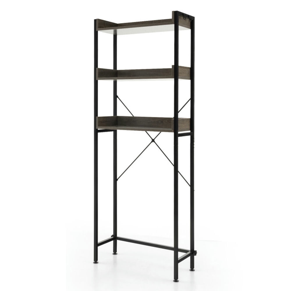 Finihen Toilet Storage Rack, Toilet Storage Shelf, Over The Toilet Storage Rack with Hooks and Adjustable Bottom Bar, for Bathroom, Gray