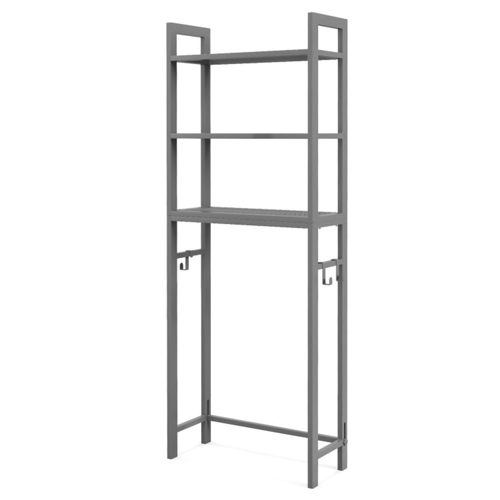 Finihen Toilet Storage Rack, Toilet Storage Shelf, Over-The-Toilet Storage Shelf Space Saving Metal Bathroom Organizer Hooks, for Bathroom, Gray