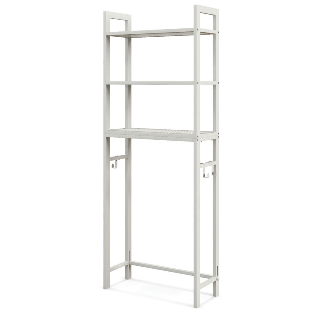 Finihen Toilet Storage Rack, Toilet Storage Shelf, Over-The-Toilet Storage Shelf Space Saving Metal Bathroom Organizer Hooks, for Bathroom, White
