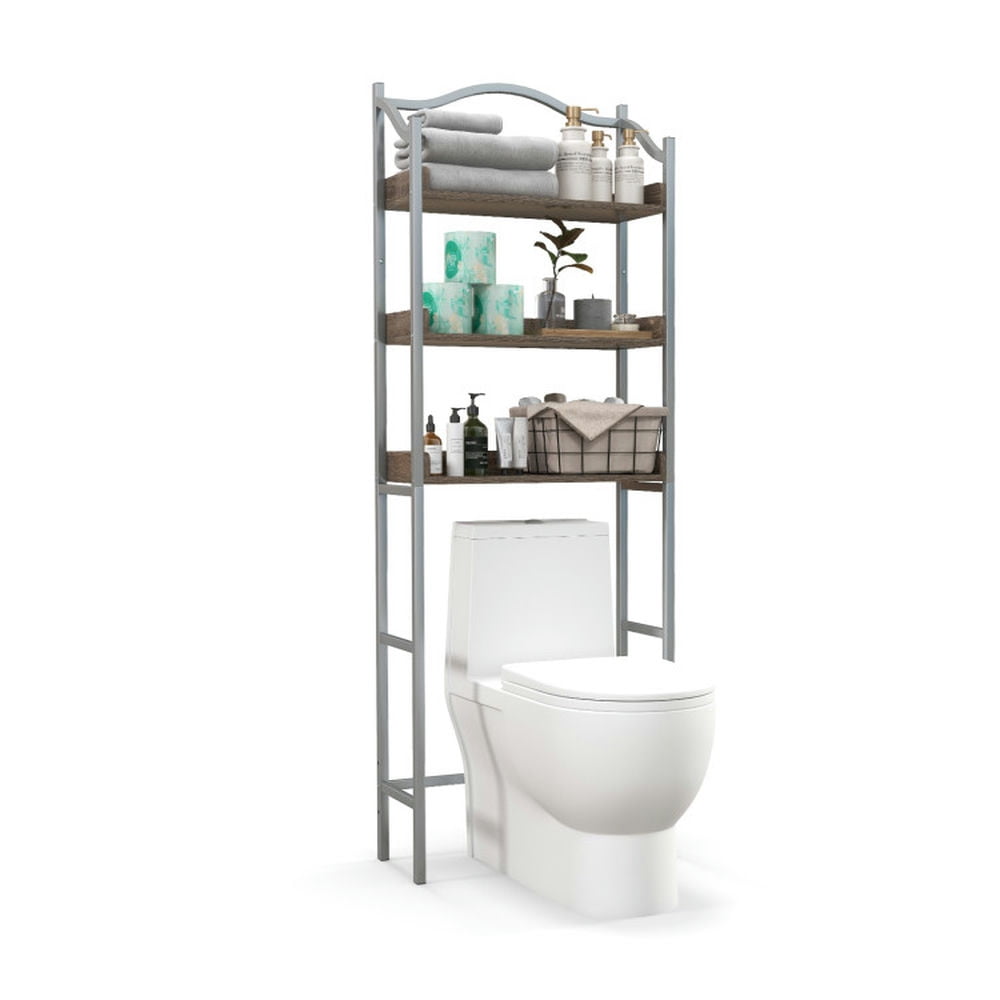 Finihen Toilet Storage Rack, Towel Rack, Towel Holder, 3-Tier Over-The-Toilet Bathroom Spacesaver Storage Rack, for Bathroom, Silver