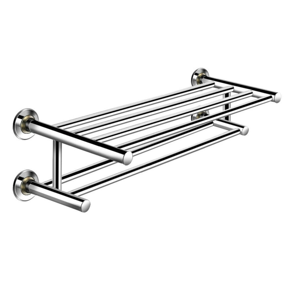Finihen Towel Rack, Towel Holder, 24 Inch Wall Mounted Stainless Steel Towel Storage Rack with 2 Storage Tier, for Bathroom, Silver