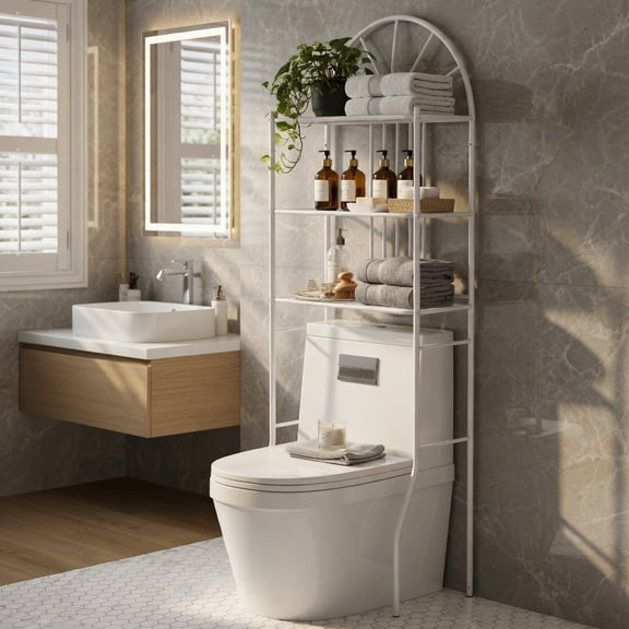 Demi Bonn Towel Rack, Towel Holder, Toilet Storage Rack, Bathroom Towel Storage Rack with 3 Shelves, for Bathroom, White