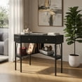 thumbnail image 1 of Demi Bonn Triangle Corner Desk with Charging Station with 2 Drawers and Storage Shelf, Small Home Office Desk Study Writing Table, Black, 1 of 6