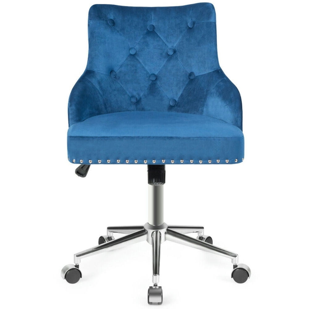 Finihen Tufted Upholstered Swivel Computer Desk Chair with Nailed for Home, Bedroom, Study, Rolling Work Computer Office Chair, Blue