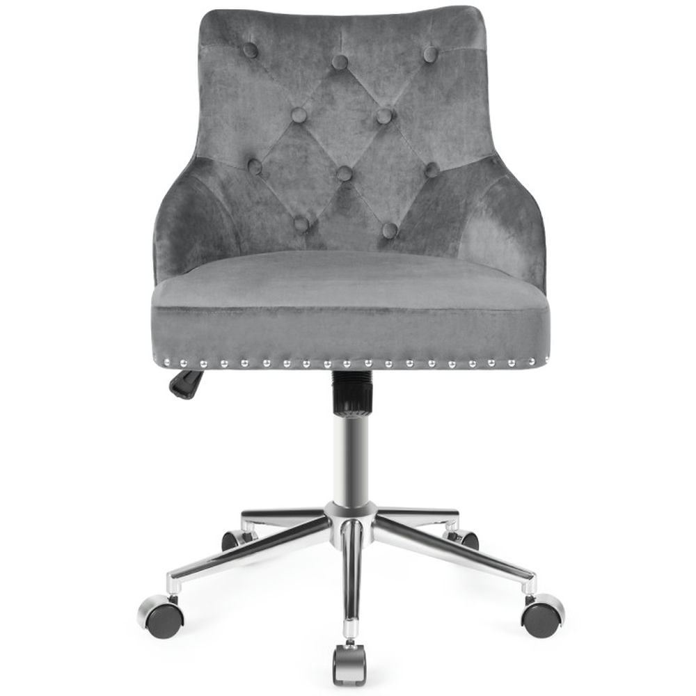 Finihen Tufted Upholstered Swivel Computer Desk Chair with Nailed for Home, Bedroom, Study, Rolling Work Computer Office Chair, Gray