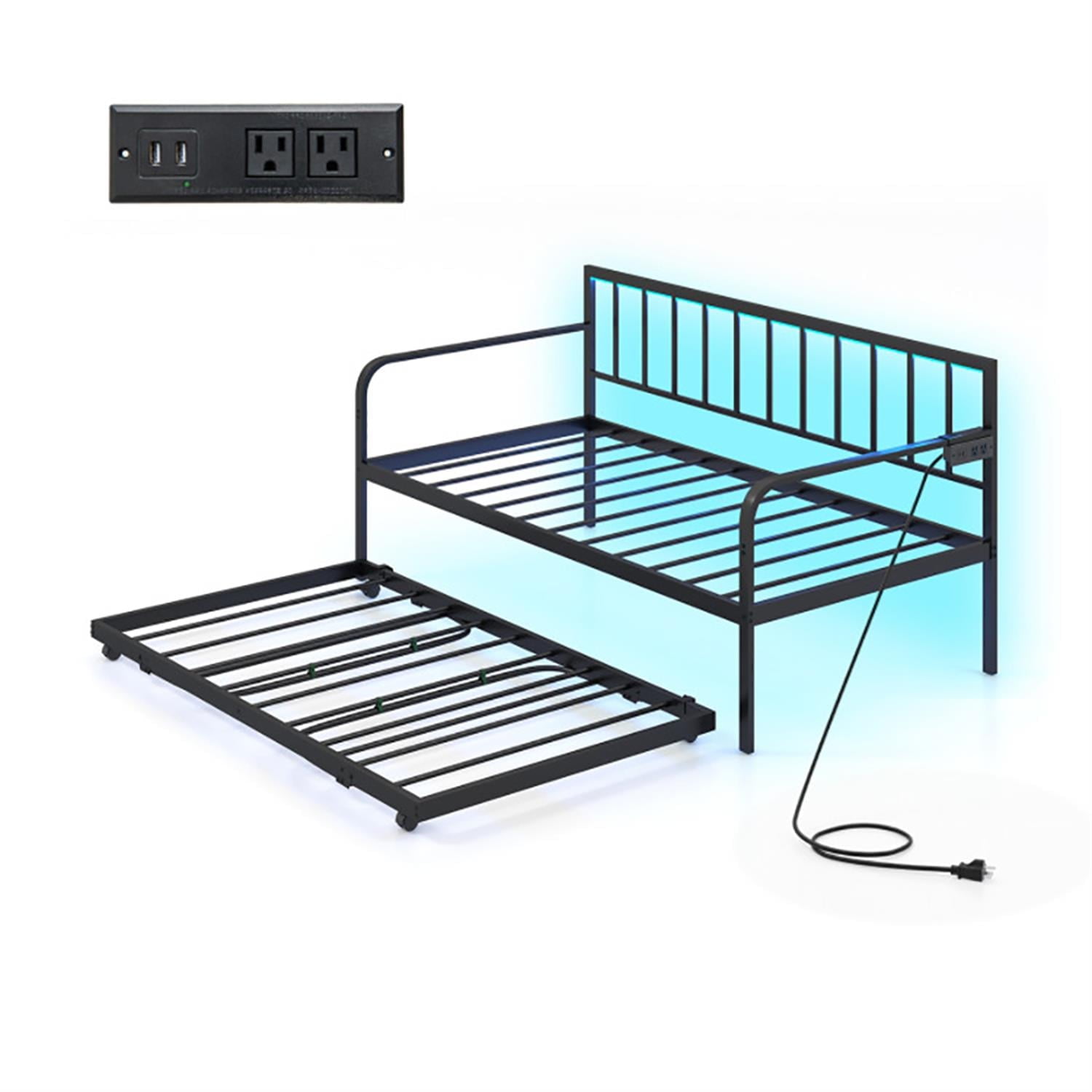 Demi Bonn Twin Daybed with Charging Station and LED Lights, Modern Bed Frame for Teens, Black