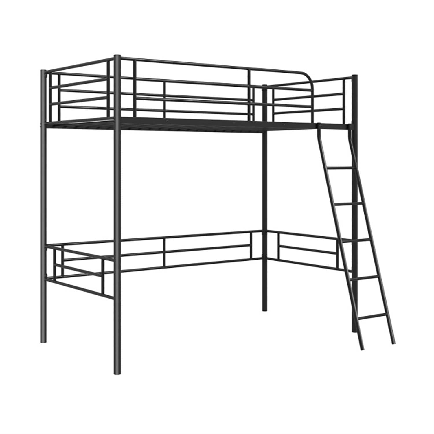 Demi Bonn Twin Metal Loft Bed Frame with Ladder and Metal Slats Support, Twin, Black