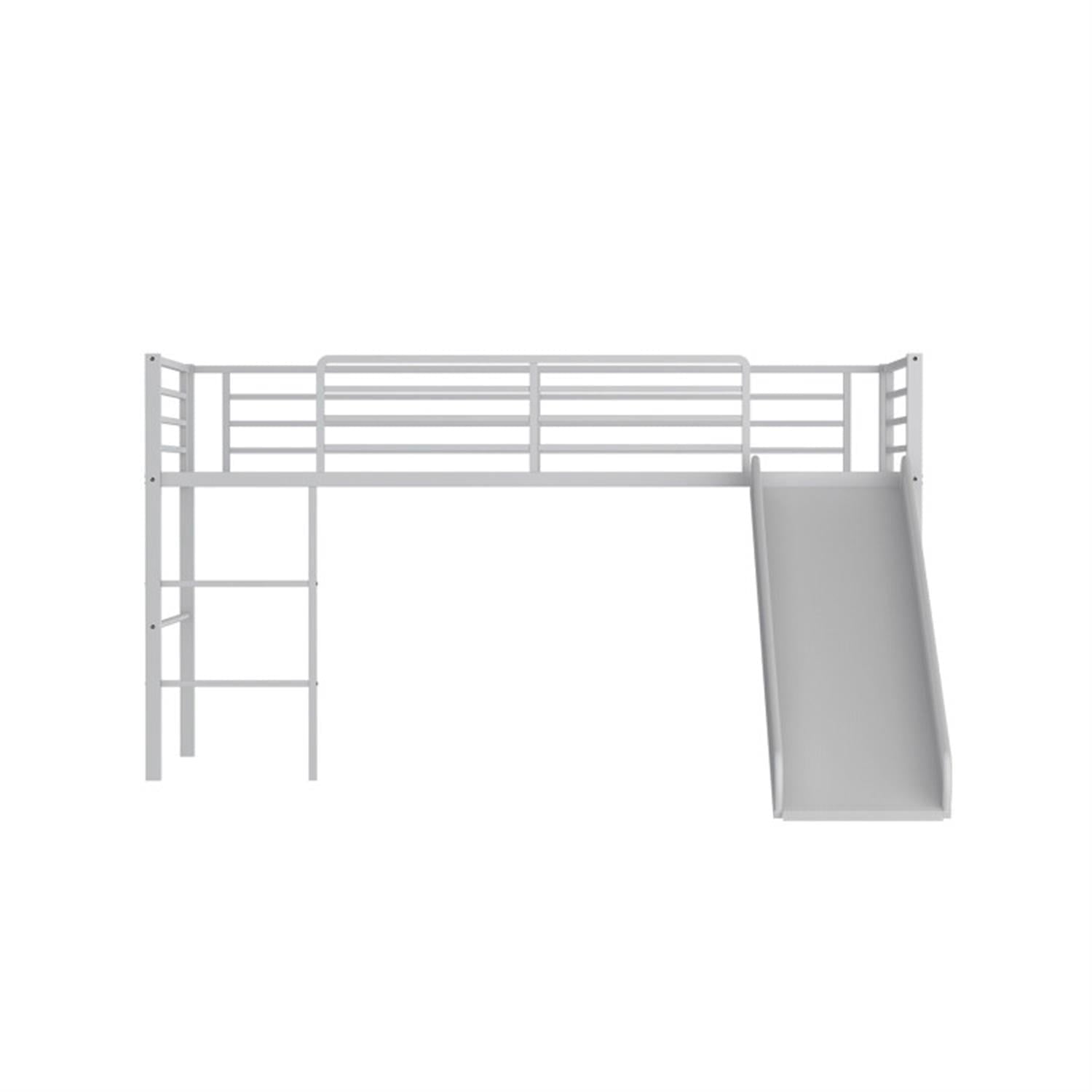 Demi Bonn Twin Metal Loft Bed with Slide Safety Guardrails and Built-in Ladder for Teens, Silver