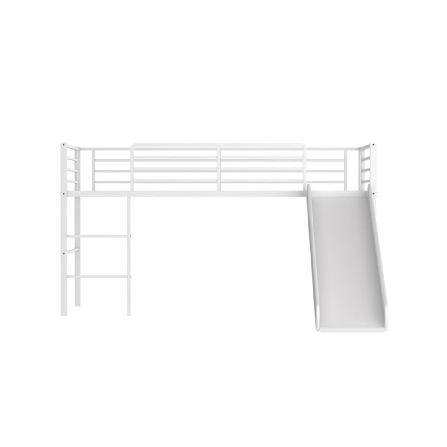 Demi Bonn Twin Metal Loft Bed with Slide Safety Guardrails and Built-in Ladder for Teens, White