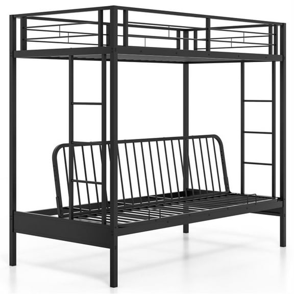 Demi Bonn Twin Over Futon Bunk Bed with 2 Ladders and Safety Guardrails, Metal Bunkbeds for Bedroom, No Box Spring Needed, Black