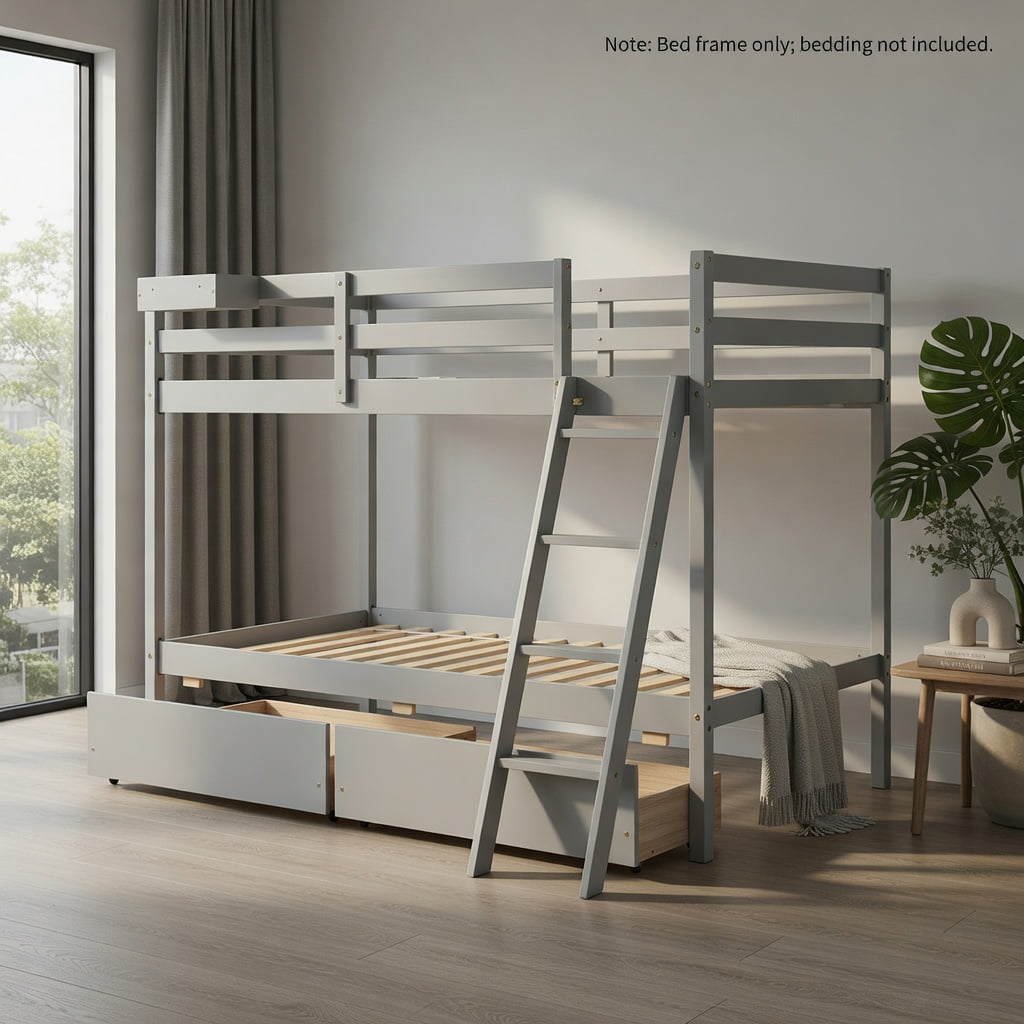 Demi Bonn Twin Over Twin Bunk Bed with 2 Storage Drawers and Ladder ...