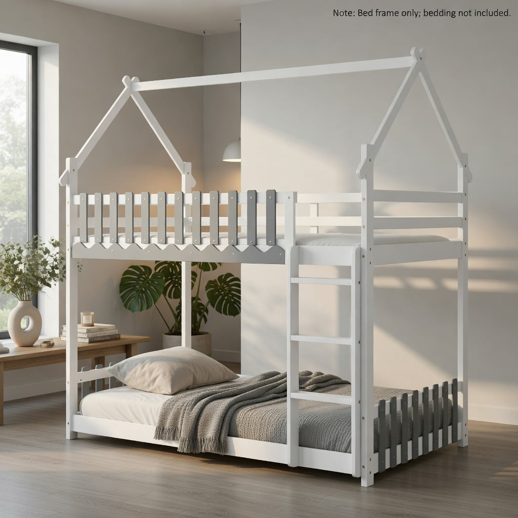 Demi Bonn Twin Over Twin Bunk Bed with Fence and Ladder, Twin Bunk ...