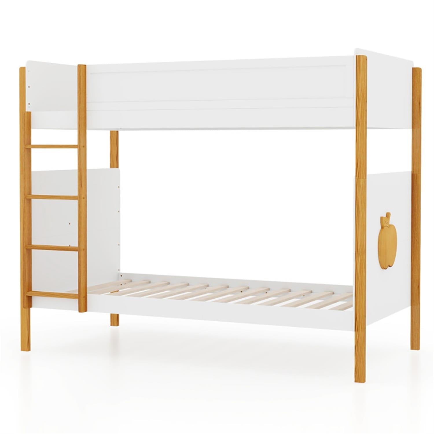 Demi Bonn Twin Over Twin Bunk Bed with Integrated Ladder and Safety Guardrails, Twin Bunk Beds, Space-saving Solid Wood Bed Frame, White