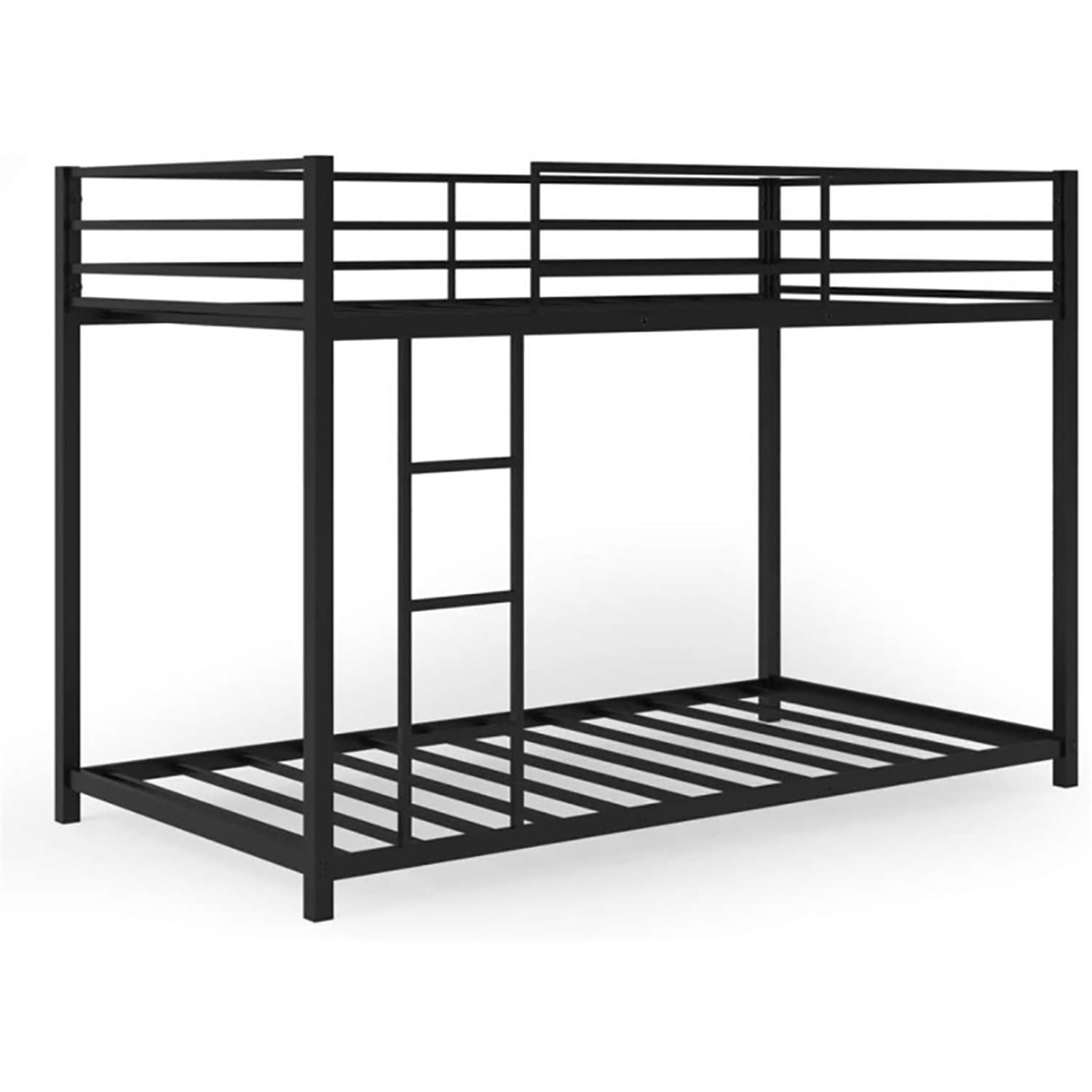 Demi Bonn Twin Over Twin Bunk Bed with Safety Guard Rails and Side Ladder, Twin Bunk Beds, Sturdy Metal Bed Frame No Box Spring Needed, Black