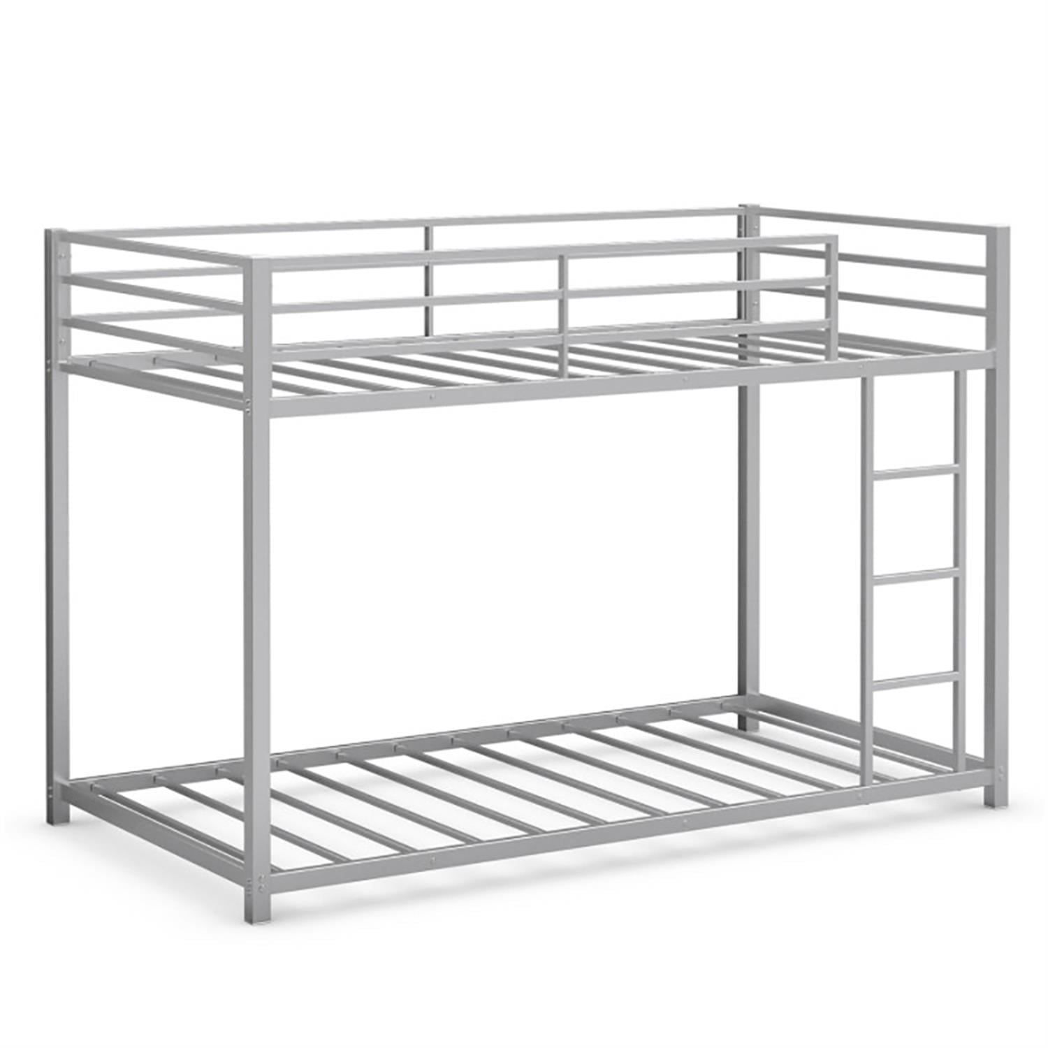 Demi Bonn Twin Over Twin Bunk Bed with Safety Guard Rails and Side Ladder, Twin Bunk Beds, Sturdy Metal Bed Frame No Box Spring Needed, Silver