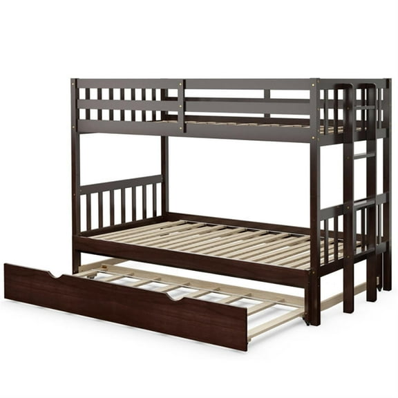 Demi Bonn Twin Pull-Out Bunk Beds with Ladder in the Steps and a Trundle, Bunk Bed Platform, Brown