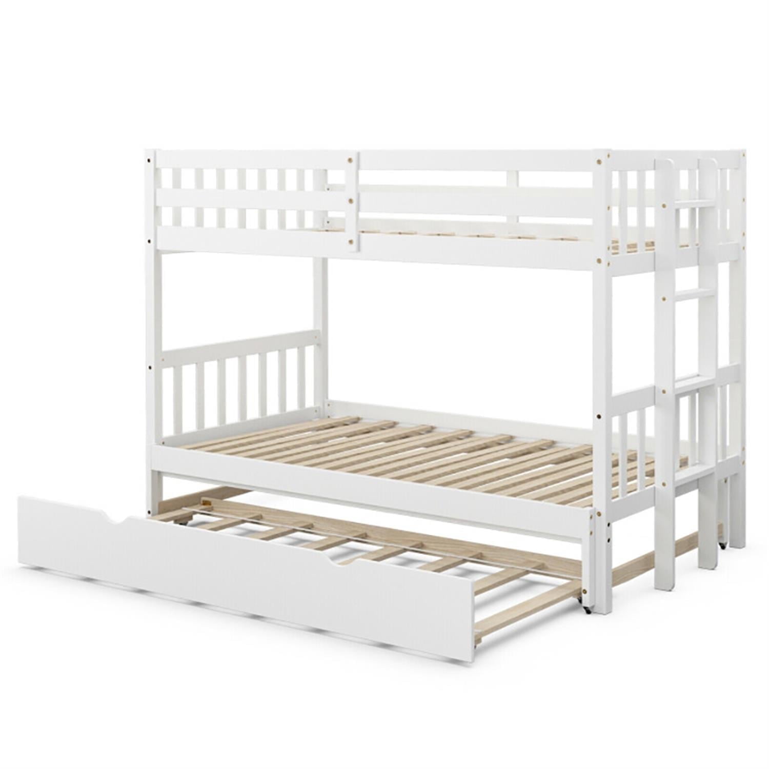 Demi Bonn Twin Pull-Out Bunk Beds with Ladder in the Steps and a Trundle, Bunk Bed Platform, White