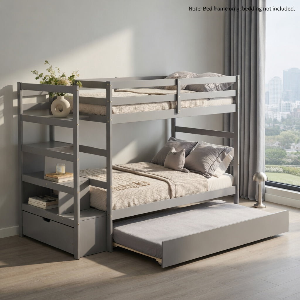Demi Bonn Twin Pull-Out Bunk Beds with Ladder in the Steps and a ...