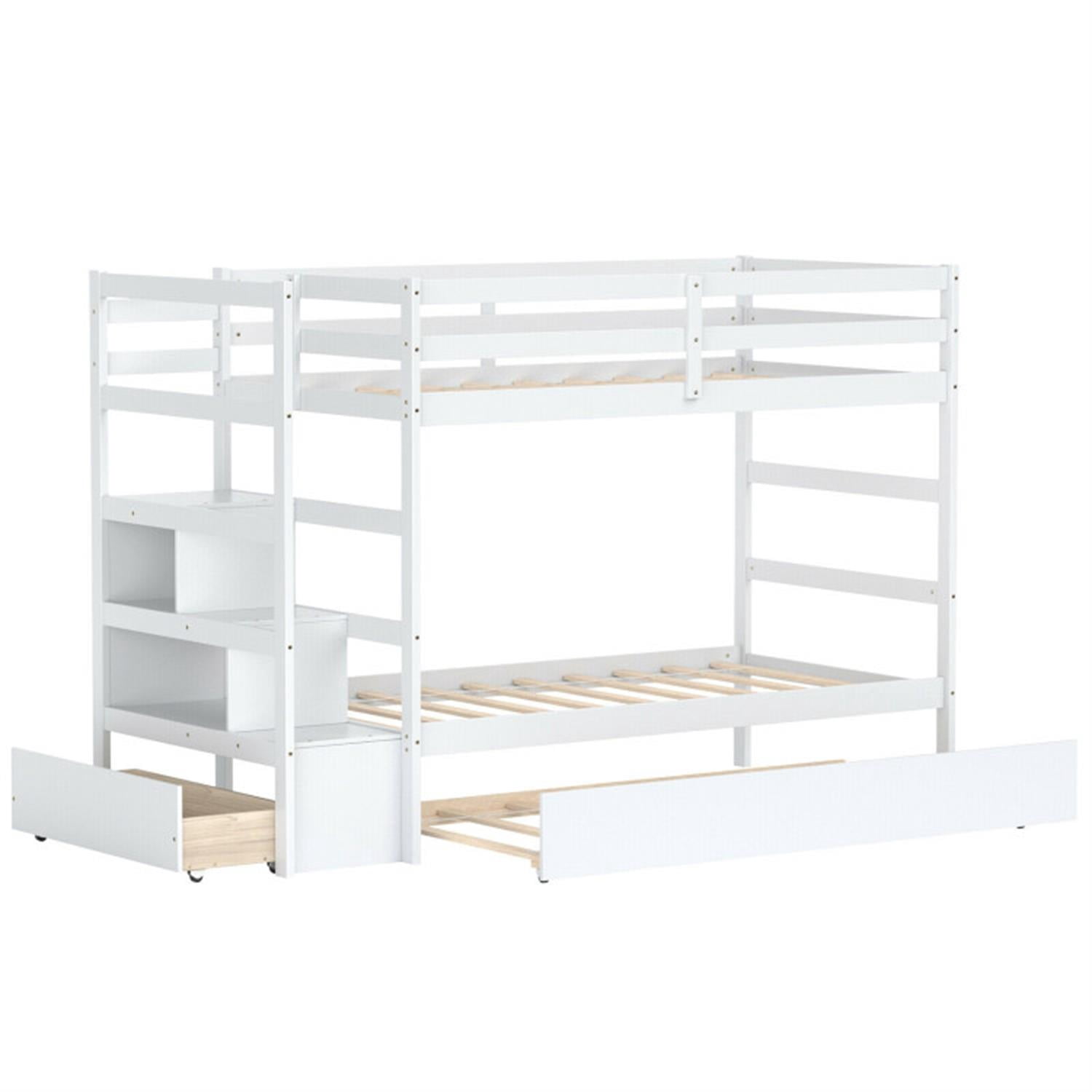 Finihen Twin Pull-Out Bunk Beds with Ladder in the Steps and a Trundle ...