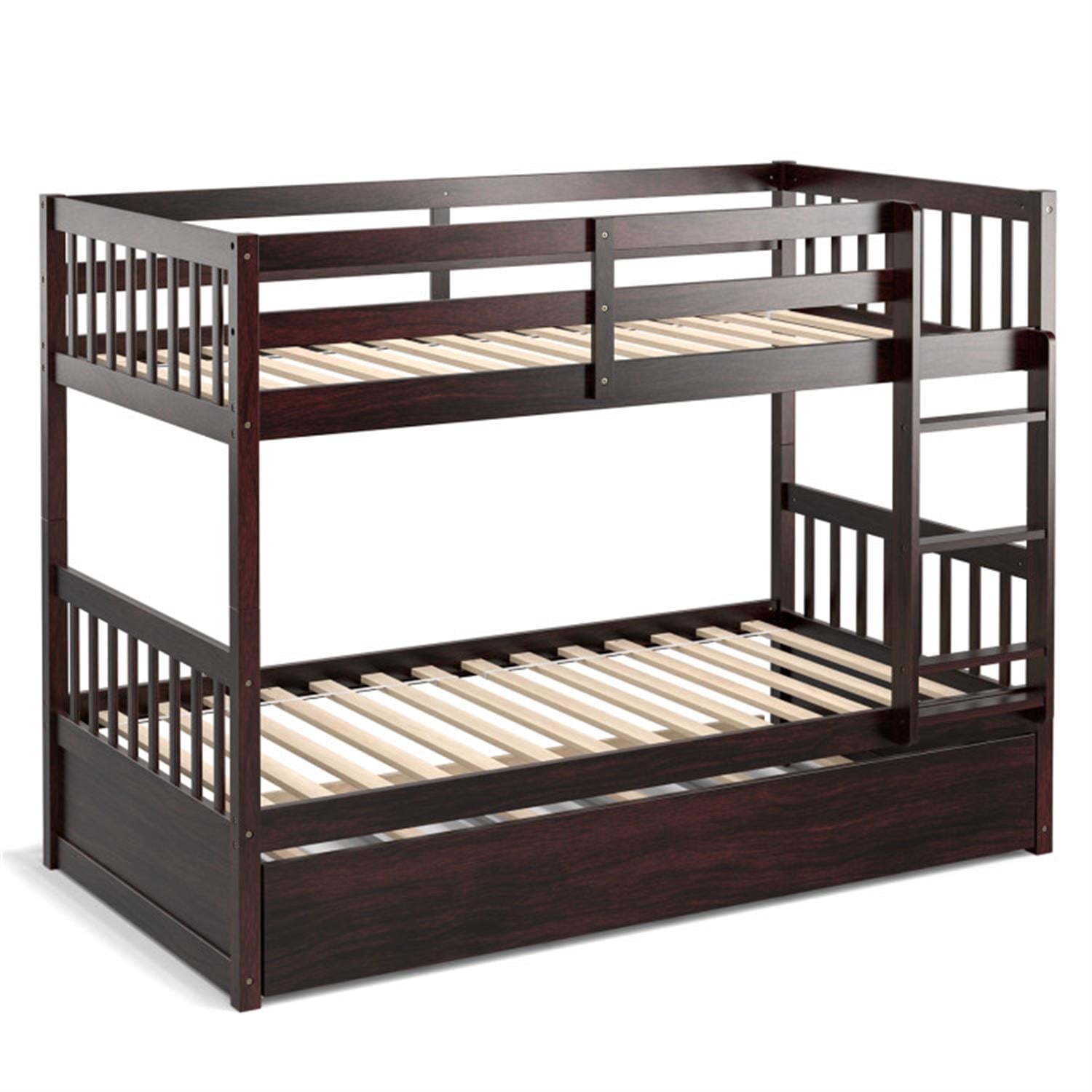 Demi Bonn Twin Pull-Out Bunk Beds with Ladder in the Steps and a Trundle, Twin Over Twin Bunk Bed Platform, White
