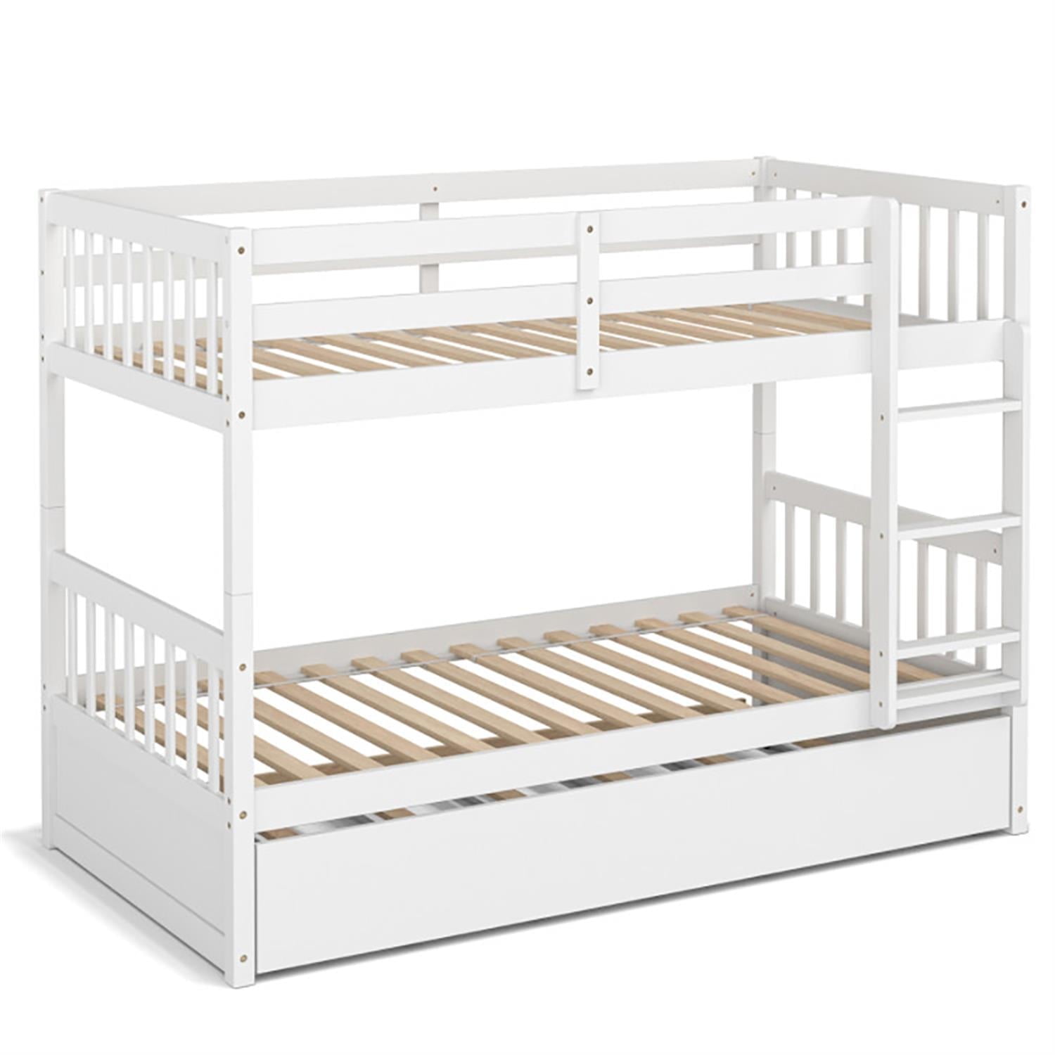 Demi Bonn Twin Pull-Out Bunk Beds with Ladder in the Steps and a Trundle, Twin Over Twin Bunk Bed Platform, White