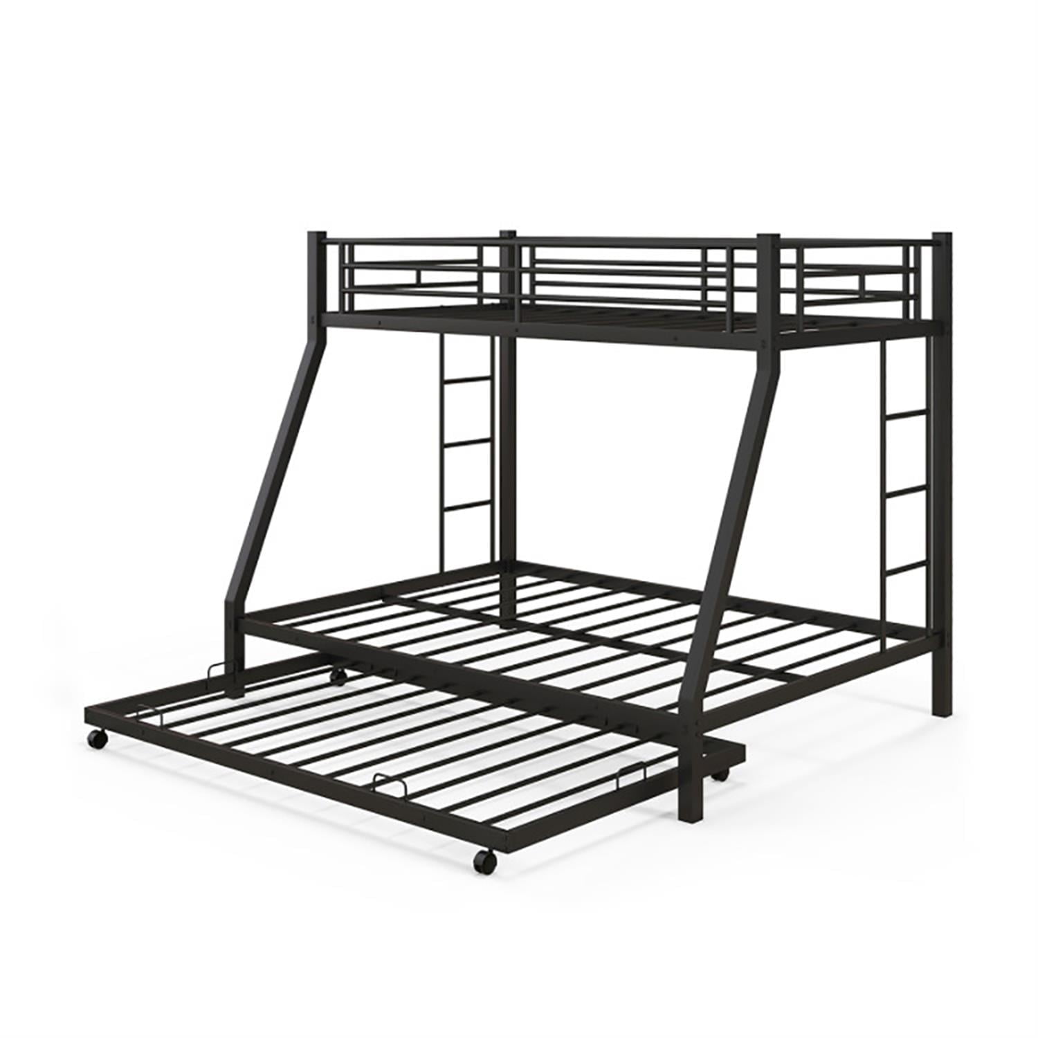 Demi Bonn Twin Pull-Out Bunk Beds with Ladder in the Steps and a Trundle for Guest Room, Full Convertible Bunk Bed Platform, Black
