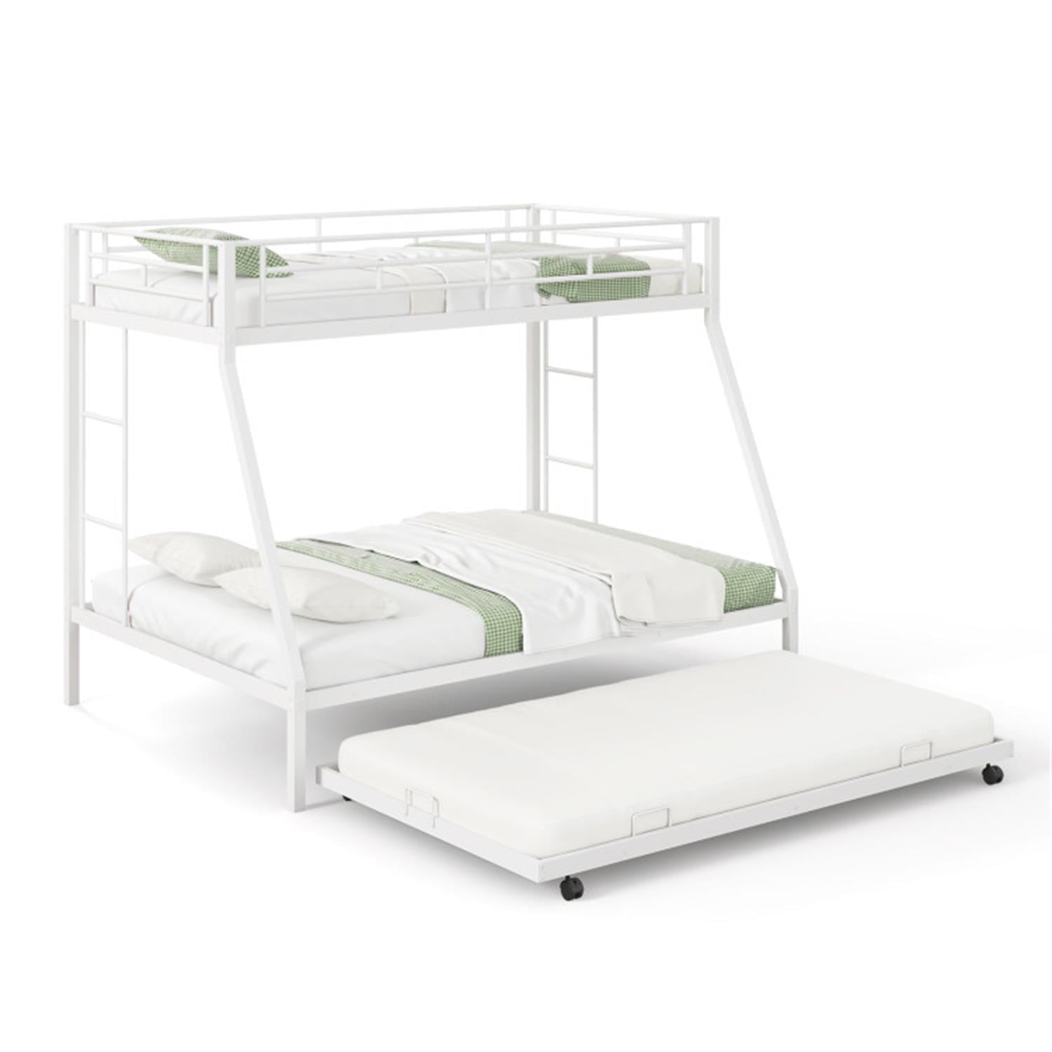 Demi Bonn Twin Pull-Out Bunk Beds with Ladder in the Steps and a Trundle for Guest Room, Full Convertible Bunk Bed Platform, White