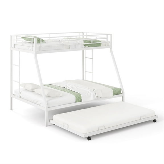 Demi Bonn Twin Pull-Out Bunk Beds with Ladder in the Steps and a Trundle for Guest Room, Full Convertible Bunk Bed Platform, White
