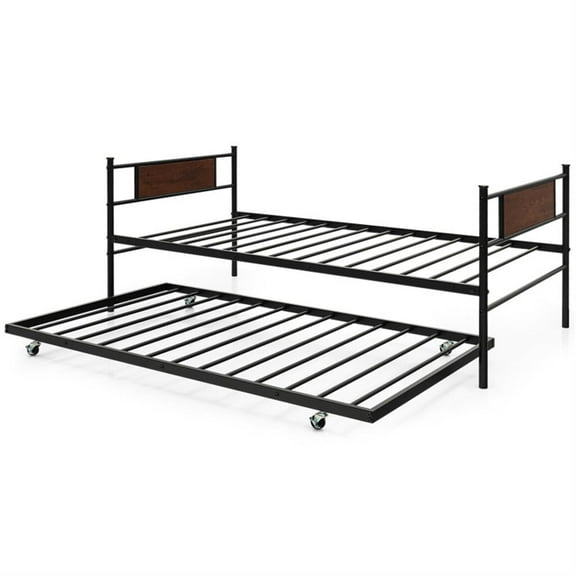 Demi Bonn Twin Size 2-In-1 Daybed Frame with Pullout Trundle, Modern Bed Frame for Teens, Black